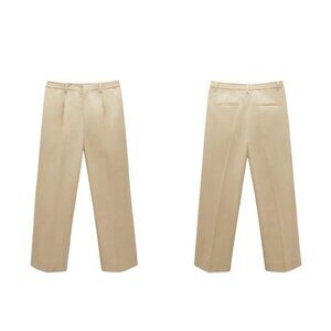 ZARA POPLIN SUIT PANTS SS22 TAUPE BROWN | 4620/076